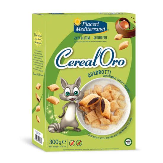 Carrés de céréales Oro fourrés au chocolat au lait et aux noisettes Piaceri Mediterranei sans gluten